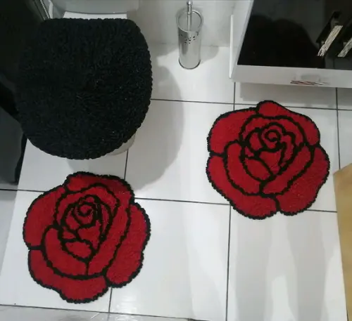 Tapetes Frufru Banheiro Rosas Antiderrapante