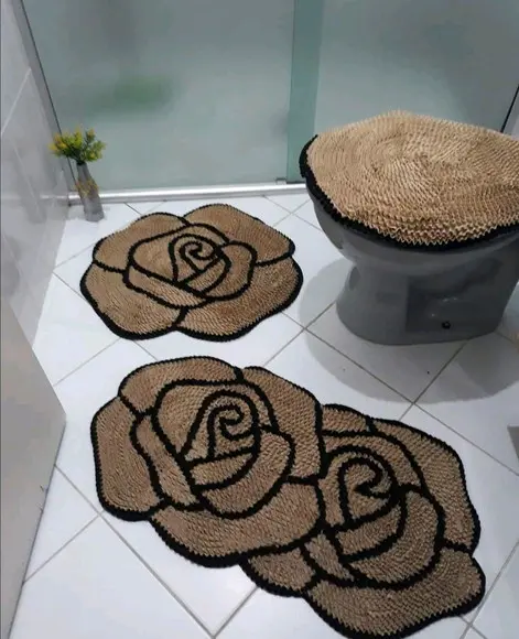Tapetes Frufru Banheiro Rosas Bege Antiderrapante