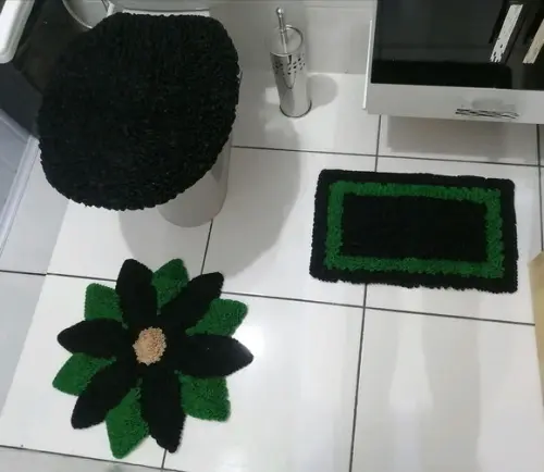 Tapetes Frufru Banheiro Verde/Preto Antiderrapante