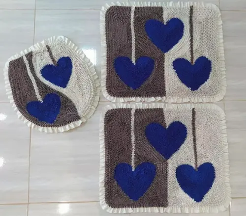 Tapetes Frufru Corações Azul Antiderrapante