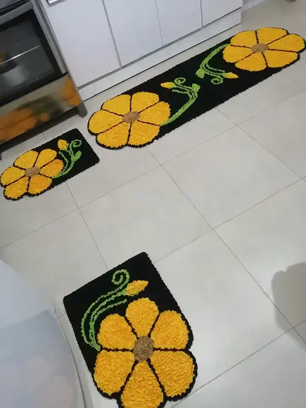 Tapetes Frufru Cozinha Flor Amarela Antiderrapante