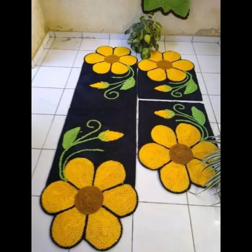 Tapetes Frufru Cozinha Flor Amarela 1m20cm Antiderrapante