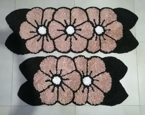 Tapetes Frufru Cozinha Flor Bege Antiderrapante