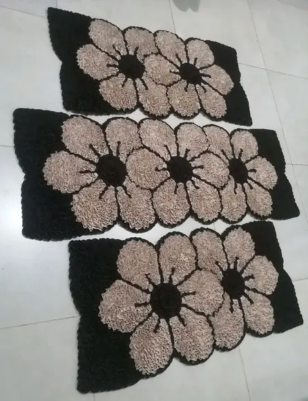 Tapetes Frufru Cozinha Flor Bege Antiderrapante