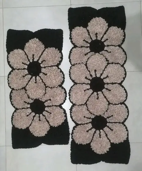 Tapetes Frufru Cozinha Flor Bege Antiderrapante