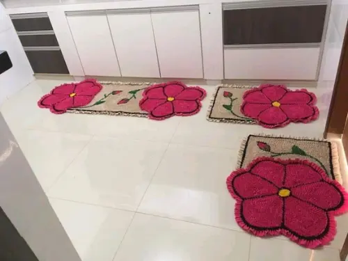 Tapetes Frufru Cozinha Flor Rosa Antiderrapante