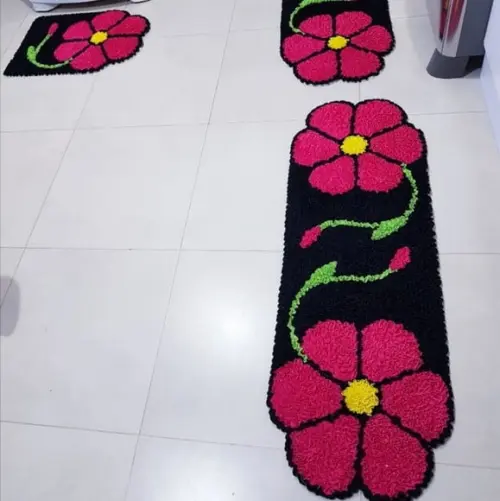 Tapetes Frufru Cozinha Flor Rosa 1m60cm Antiderrapante