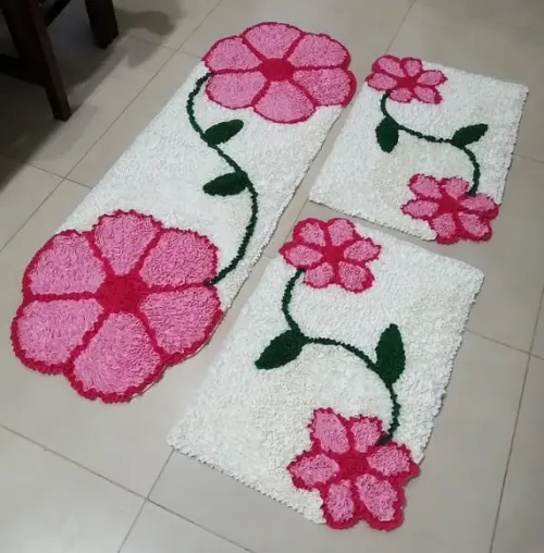 Tapetes Frufru Cozinha Flor Rosa Claro Antiderrapante