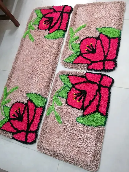 Tapetes Frufru Cozinha Flor Rosa Pink Antiderrapante