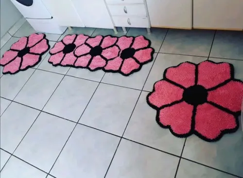 Tapetes Frufru Cozinha Flor Rosa Claro Antiderrapante