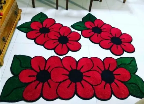 Tapetes Frufru Cozinha Flor Vermelha Antiderrapante