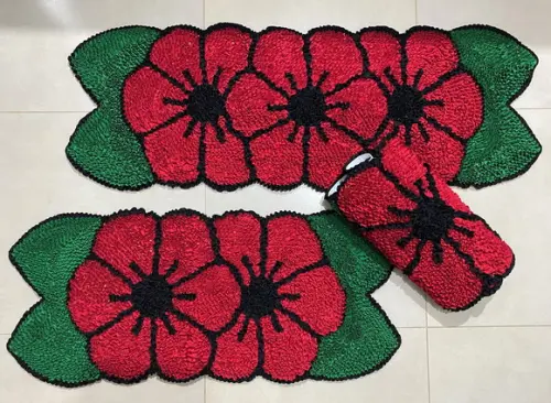 Tapetes Frufru Cozinha Flor Vermelha Antiderrapante