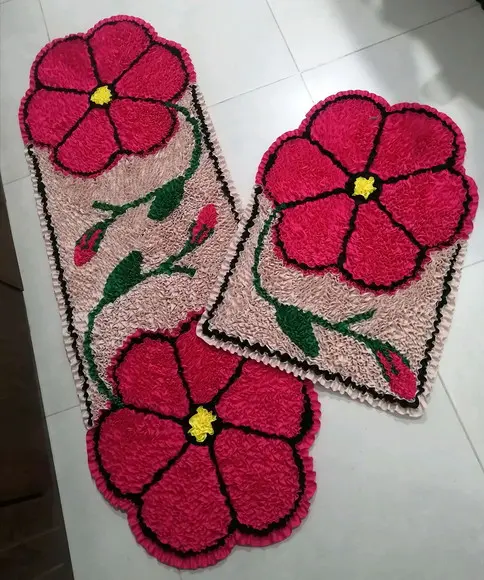 Tapetes Frufru Cozinha Flor Rosa Pink Antiderrapante