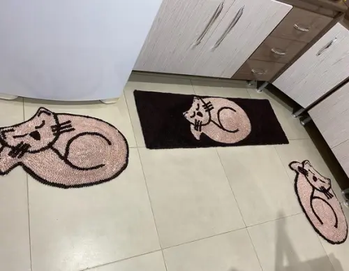 Tapetes Frufru Cozinha Gatos Bege 1m20cm Antiderrapante