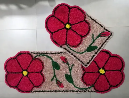 Tapetes Frufru Cozinha Flor Rosa Pink Antiderrapante
