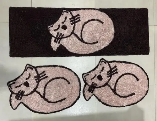 Tapetes Frufru Cozinha Gatos Bege 1m20cm Antiderrapante