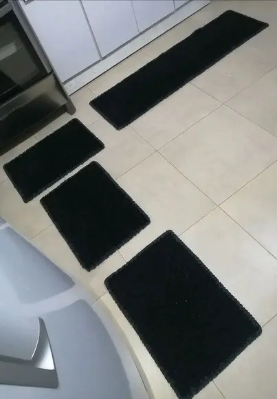Tapetes Frufru Cozinha Preto Antiderrapante