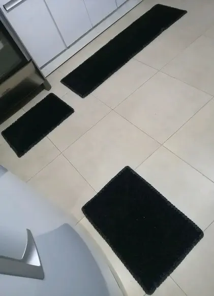 Tapetes Frufru Cozinha Preto Antiderrapante