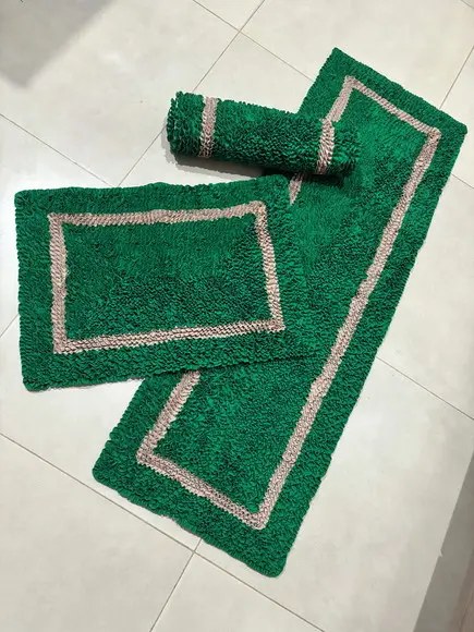 Tapetes Frufru Cozinha Verde e Bege Antiderrapante