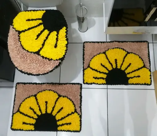 Tapetes Frufru de Banheiro Flor Amarela Antiderrapante