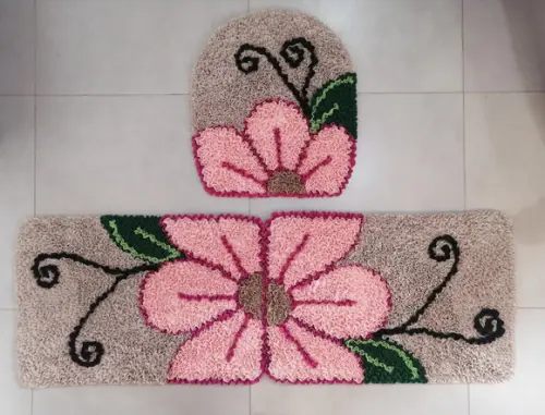Tapetes Frufru de Banheiro Flor Rosa Antiderrapante