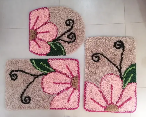 Tapetes Frufru de Banheiro Flor Rosa Antiderrapante