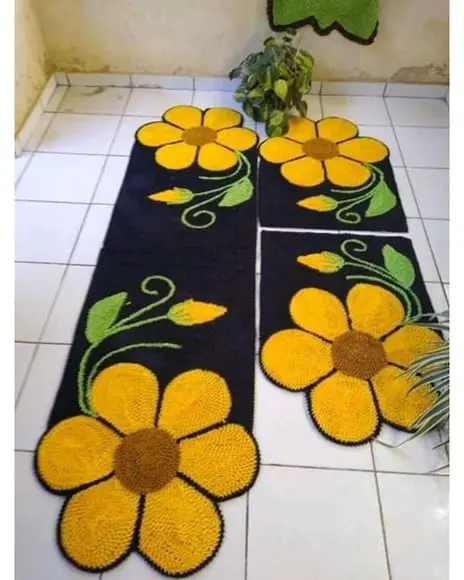 Tapetes Frufru Flor Amarela 1m20cm Antiderrapante