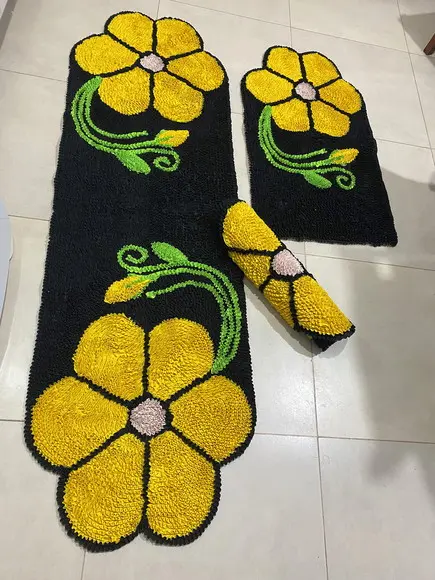 Tapetes Frufru Flor Amarela Antiderrapante