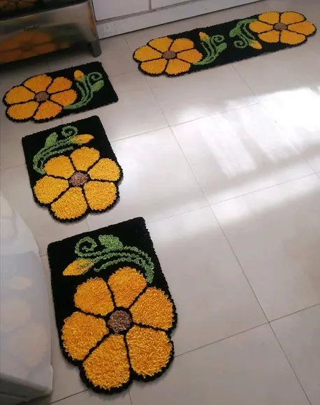 Tapetes Frufru Flor Amarela Antiderrapante