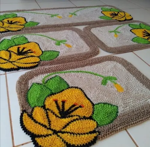 Tapetes Frufru Flor Amarela Antiderrapante