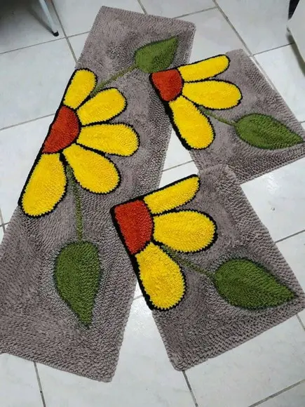 Tapetes Frufru Flor Amarela Antiderrapante