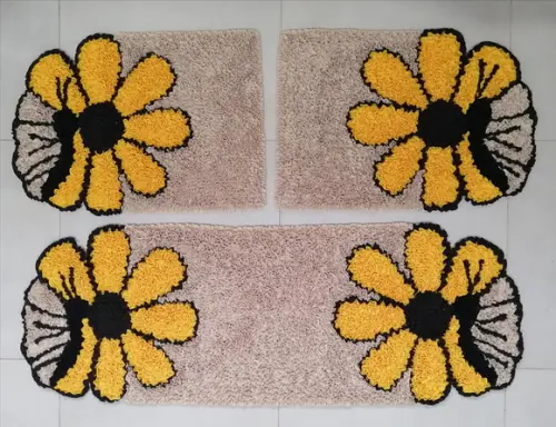 Tapetes Frufru Flor Amarela c/ Borboleta Antiderrapante