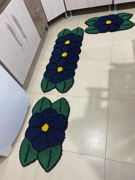 Tapetes Frufru Flor Azul Antiderrapante