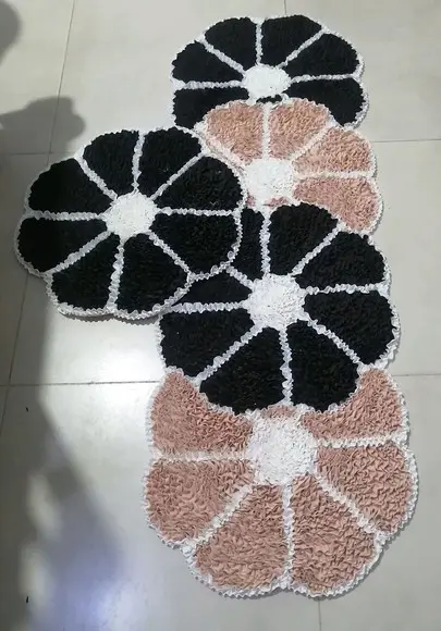 Tapetes Frufru Flor Bege e Marrom 2 Peças Antiderrapante