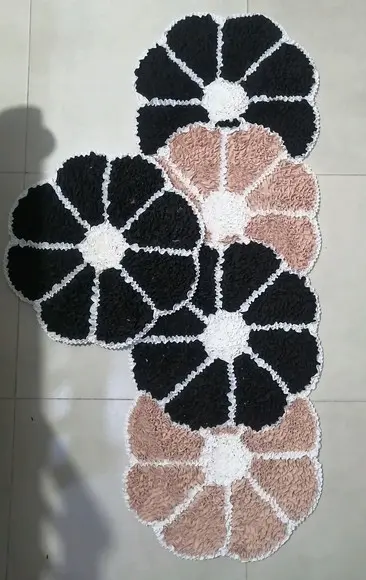 Tapetes Frufru Flor Bege e Marrom 2 Peças Antiderrapante