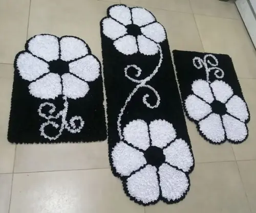 Tapetes Frufru Flor Branca Antiderrapante