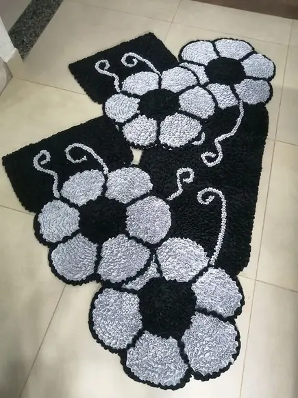 Tapetes Frufru Flor Cinza Passadeira 1m40cm Antiderrapante