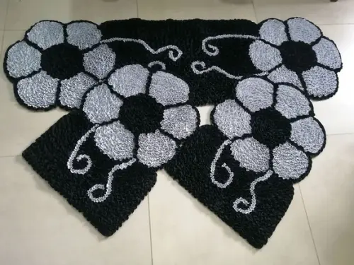 Tapetes Frufru Flor Cinza Passadeira 1m40cm Antiderrapante