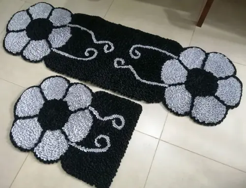 Tapetes Frufru Flor Cinza Passadeira 1m40cm Antiderrapante