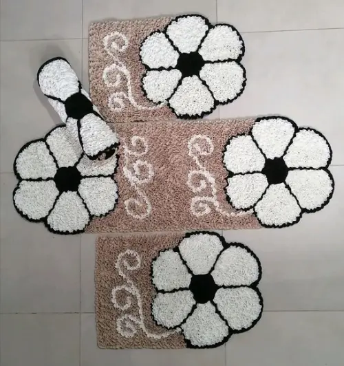 Tapetes Frufru Flor Creme Antiderrapante