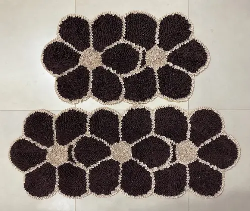 Tapetes Frufru Flor Marrom 2 Peças Antiderrapante
