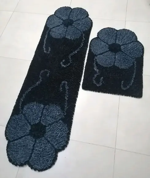 Tapetes Frufru Flor Grafite Antiderrapante