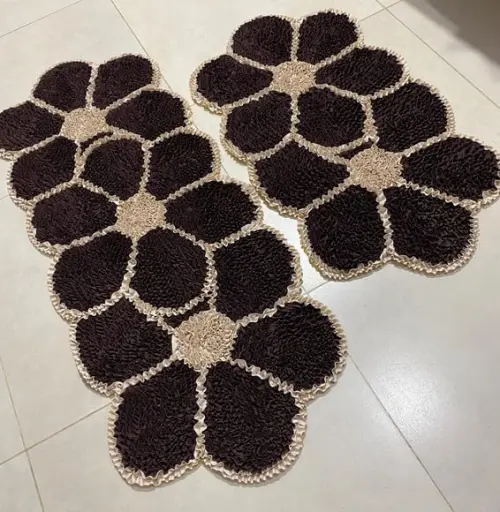 Tapetes Frufru Flor Marrom 2 Peças Antiderrapante