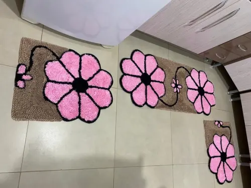 Tapetes Frufru Flor Rosa 1m20cm x 50cm Antiderrapante