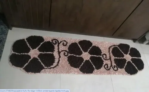 Tapetes Frufru Flor Marrom/bege 1m50cm x 50cm Antiderrapante