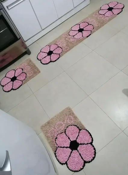 Tapetes Frufru Flor Rosa Claro 1m80cm Antiderrapante