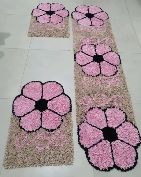 Tapetes Frufru Flor Rosa Claro 1m80cm Antiderrapante