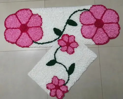 Tapetes Frufru Flor Rosa Claro 2 Peças Antiderrapante