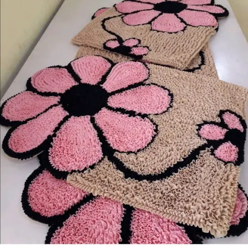 Tapetes Frufru Flor Rosa Claro Antiderrapante