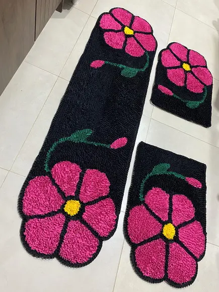 Tapetes Frufru Flor Rosa Pink 1m60cm x 40cm Antiderrapante